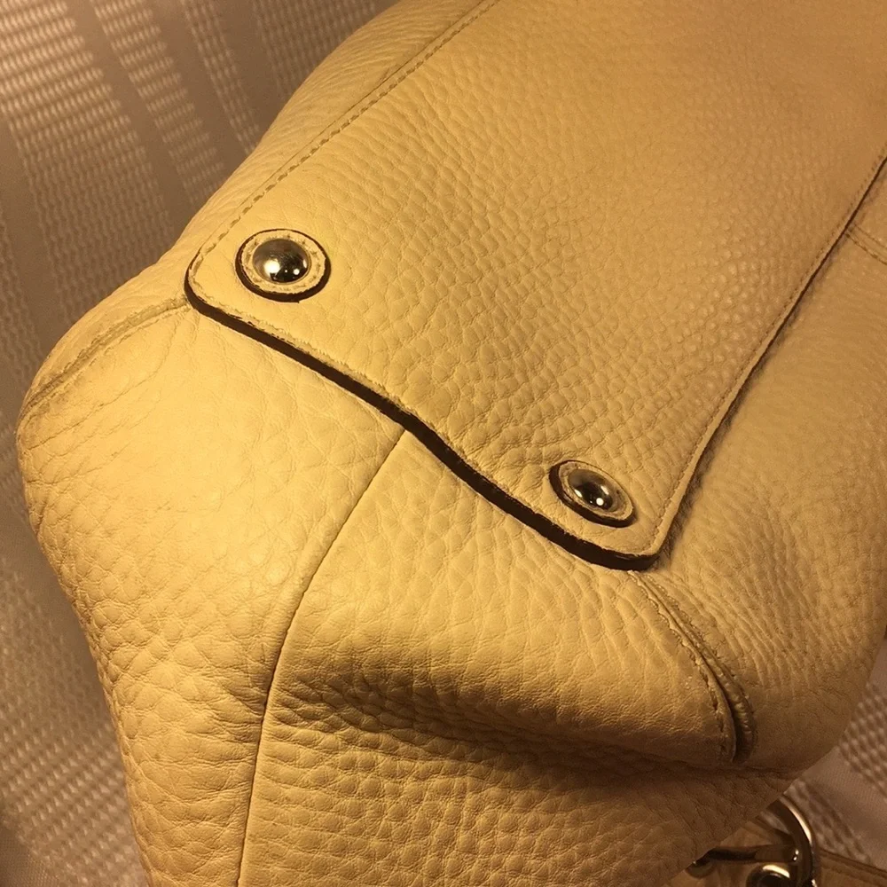 Coach large leather bag w/iconic buckles & charm